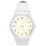 Polka Dots - White on Cornsilk Yellow Round Plastic Sport Watch (M)