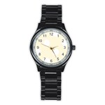 Polka Dots - White on Cornsilk Yellow Stainless Steel Round Watch