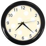 Polka Dots - White on Cornsilk Yellow Wall Clock (Black)