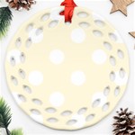 Polka Dots - White on Cornsilk Yellow Ornament (Round Filigree)