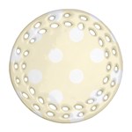 Polka Dots - White on Cornsilk Yellow Round Filigree Ornament (Two Sides)