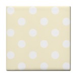 Polka Dots - White on Cornsilk Yellow Tile Coaster