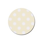Polka Dots - White on Cornsilk Yellow Rubber Coaster (Round)