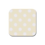 Polka Dots - White on Cornsilk Yellow Rubber Square Coaster (4 pack)