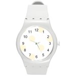 Polka Dots - Cornsilk Yellow on White Round Plastic Sport Watch (M)