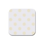 Polka Dots - Cornsilk Yellow on White Rubber Square Coaster (4 pack)