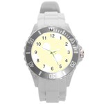 Polka Dots - White on Cream Yellow Round Plastic Sport Watch (L)