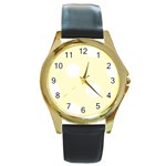 Polka Dots - White on Cream Yellow Round Gold Metal Watch