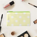 Polka Dots - White on Cream Yellow Canvas Cosmetic Bag (XS)