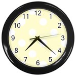Polka Dots - White on Cream Yellow Wall Clock (Black)