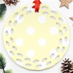 Polka Dots - White on Cream Yellow Ornament (Round Filigree)