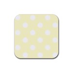 Polka Dots - White on Cream Yellow Rubber Coaster (Square)