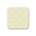 Polka Dots - White on Cream Yellow Rubber Square Coaster (4 pack)