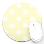 Polka Dots - White on Cream Yellow Round Mousepad