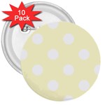 Polka Dots - White on Cream Yellow 3  Button (10 pack)