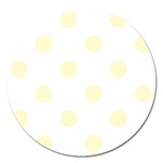 Polka Dots - Cream Yellow on White Magnet 5  (Round)