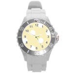 Polka Dots - White on Blond Yellow Round Plastic Sport Watch (L)