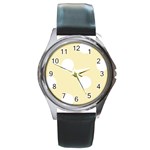Polka Dots - White on Blond Yellow Round Metal Watch