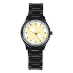 Polka Dots - White on Blond Yellow Stainless Steel Round Watch