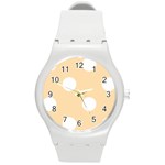 Polka Dots - White on Navajo White Yellow Round Plastic Sport Watch (M)