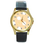 Polka Dots - White on Navajo White Yellow Round Gold Metal Watch
