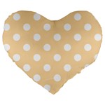 Polka Dots - White on Navajo White Yellow Large 19  Premium Flano Heart Shape Cushion