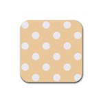 Polka Dots - White on Navajo White Yellow Rubber Coaster (Square)