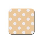 Polka Dots - White on Navajo White Yellow Rubber Square Coaster (4 pack)