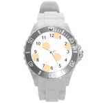 Polka Dots - Navajo White Yellow on White Round Plastic Sport Watch (L)