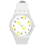 Polka Dots - Pastel Yellow on White Round Plastic Sport Watch (M)
