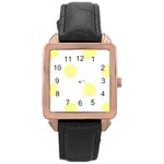 Polka Dots - Pastel Yellow on White Rose Gold Leather Watch