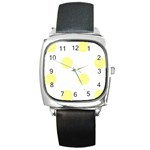 Polka Dots - Pastel Yellow on White Square Metal Watch