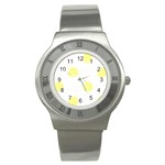 Polka Dots - Pastel Yellow on White Stainless Steel Watch