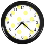 Polka Dots - Pastel Yellow on White Wall Clock (Black)