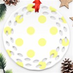 Polka Dots - Pastel Yellow on White Round Filigree Ornament (Two Sides)