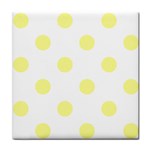 Polka Dots - Pastel Yellow on White Tile Coaster
