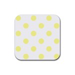 Polka Dots - Pastel Yellow on White Rubber Coaster (Square)