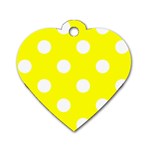 Polka Dots - White on Yellow Dog Tag Heart (Two Sides)