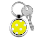 Polka Dots - White on Yellow Key Chain (Round)