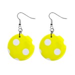 Polka Dots - White on Yellow 1  Button Earrings