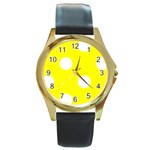 Polka Dots - White on Yellow Round Gold Metal Watch