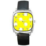 Polka Dots - White on Yellow Square Metal Watch