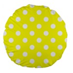 Polka Dots - White on Yellow Large 18  Premium Round Cushion