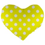 Polka Dots - White on Yellow Large 19  Premium Heart Shape Cushion