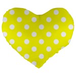 Polka Dots - White on Yellow Large 19  Premium Flano Heart Shape Cushion