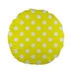 Polka Dots - White on Yellow Standard 15  Premium Flano Round Cushion