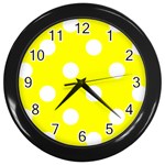 Polka Dots - White on Yellow Wall Clock (Black)