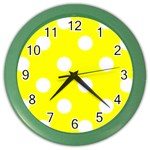 Polka Dots - White on Yellow Color Wall Clock