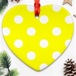 Polka Dots - White on Yellow Heart Ornament (Two Sides)