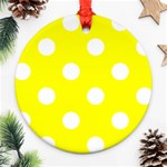 Polka Dots - White on Yellow Round Ornament (Two Sides)